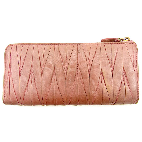 Miu Miu Long Wallet L-shaped Matelasse Pink T033 - Picture 2 of 6